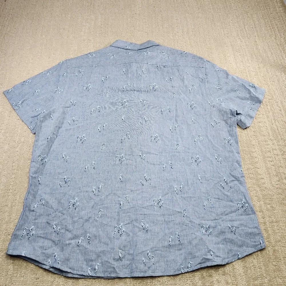 Banana Republic Linen Blend Shirt Men‎ XL Seahorse AOP Chambray Blue Slim Fit